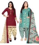multicolor cotton blend printed unstitched salwar suit material (combo of 2)