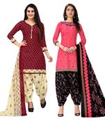 beige & pista green cotton printed unstitched salwar suit material (combo of 2)