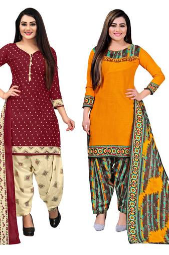 multicolor cotton blend printed unstitched salwar suit material (combo of 2)