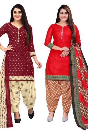 multicolor cotton blend printed unstitched salwar suit material (combo of 2)