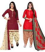 multicolor cotton blend printed unstitched salwar suit material (combo of 2)