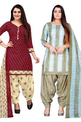 multicolor cotton blend printed unstitched salwar suit material (combo of 2)