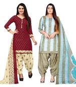 multicolor cotton blend printed unstitched salwar suit material (combo of 2)