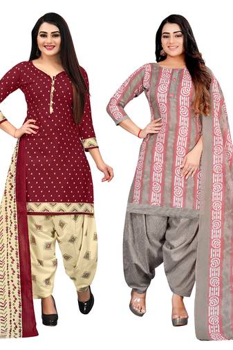 multicolor cotton blend printed unstitched salwar suit material (combo of 2)