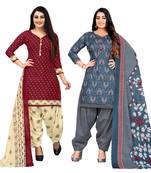 multicolor cotton blend printed unstitched salwar suit material (combo of 2)