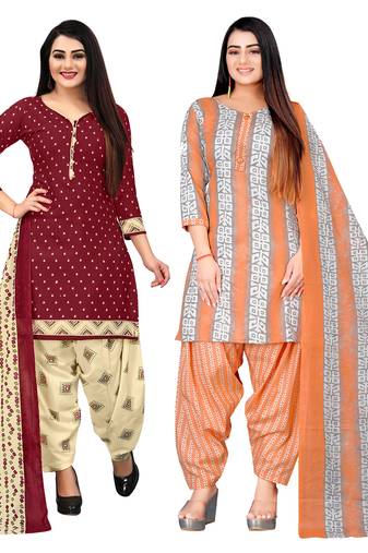 multicolor cotton blend printed unstitched salwar suit material (combo of 2)