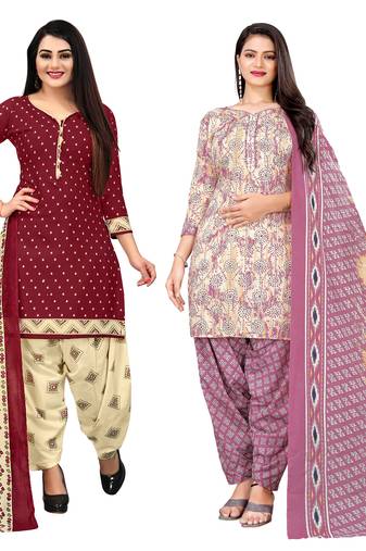 multicolor cotton blend printed unstitched salwar suit material (combo of 2)