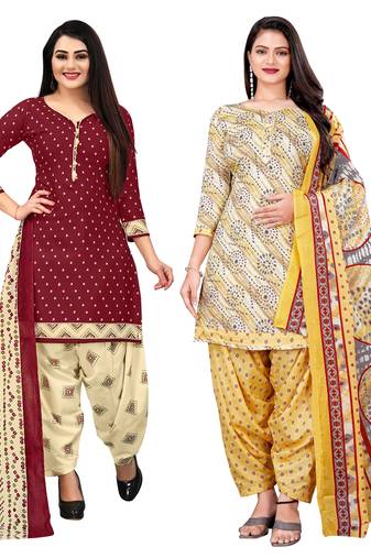 multicolor cotton blend printed unstitched salwar suit material (combo of 2)