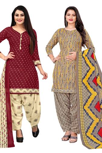 Rajnandini multicolor cotton blend printed unstitched salwar suit material (combo of 2)