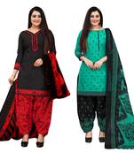 beige & pista green cotton printed unstitched salwar suit material (combo of 2)