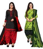 beige & pista green cotton printed unstitched salwar suit material (combo of 2)