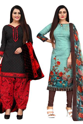 Rajnandini beige & pista green cotton printed unstitched salwar suit material (combo of 2)