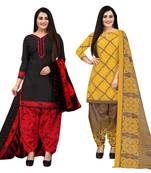 black and yellow cotton printed unstitched salwar suit material (combo of 2)