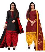 black and maroon cotton printed unstitched salwar suit material (combo of 2)