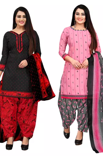 Rajnandini black and baby pink cotton printed unstitched salwar suit material (combo of 2)
