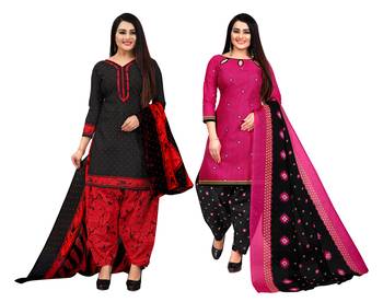 black and magenta cotton printed unstitched salwar suit material (combo of 2) 1