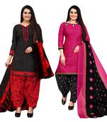 black and magenta cotton printed unstitched salwar suit material (combo of 2)