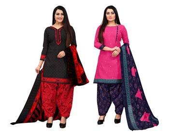 Rajnandini black and magenta cotton printed unstitched salwar suit material (combo of 2) 1