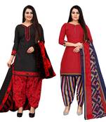 Rajnandini black and red cotton printed unstitched salwar suit material (combo of 2)