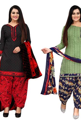 Rajnandini beige & pista green cotton printed unstitched salwar suit material (combo of 2)