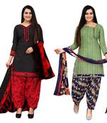 Rajnandini beige & pista green cotton printed unstitched salwar suit material (combo of 2)