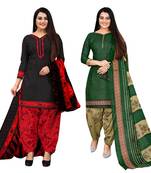 black and green cotton printed unstitched salwar suit material (combo of 2)
