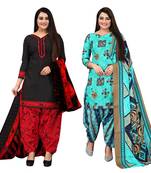 beige & pista green cotton printed unstitched salwar suit material (combo of 2)