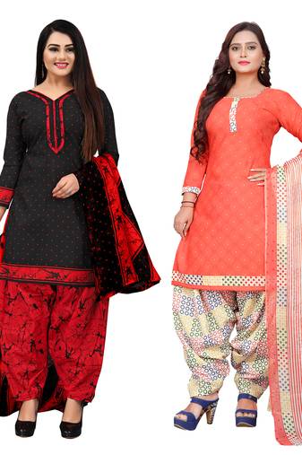 Rajnandini beige & pista green cotton printed unstitched salwar suit material (combo of 2)