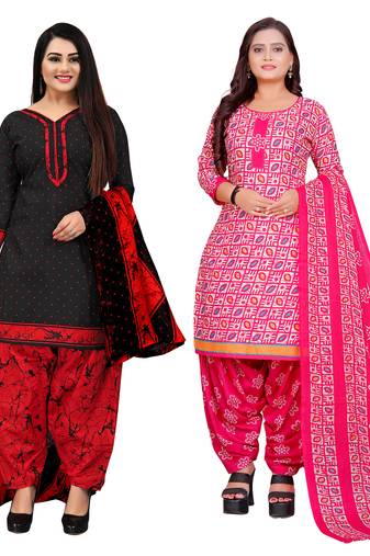 Rajnandini multicolor cotton blend printed unstitched salwar suit material (combo of 2)