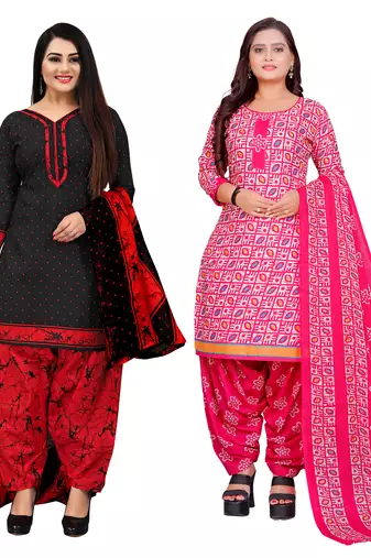 Rajnandini multicolor cotton blend printed unstitched salwar suit material (combo of 2)