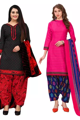 Rajnandini beige & pista green cotton printed unstitched salwar suit material (combo of 2)