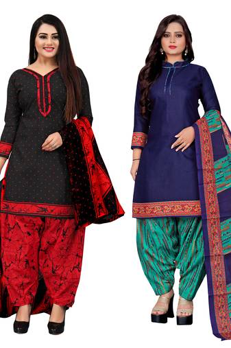 Rajnandini multicolor cotton blend printed unstitched salwar suit material (combo of 2)
