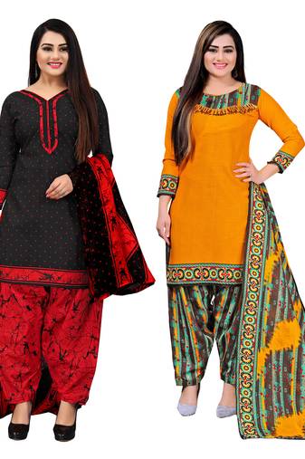 Rajnandini multicolor cotton blend printed unstitched salwar suit material (combo of 2)