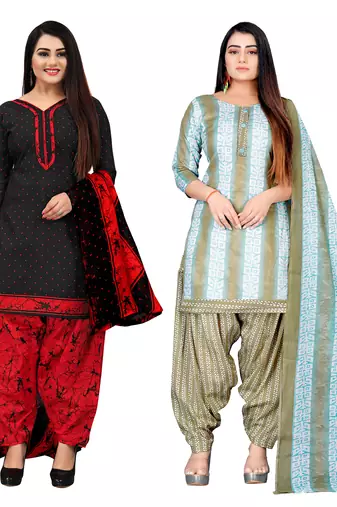 Rajnandini multicolor cotton blend printed unstitched salwar suit material (combo of 2)