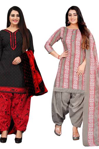 Rajnandini multicolor cotton blend printed unstitched salwar suit material (combo of 2)