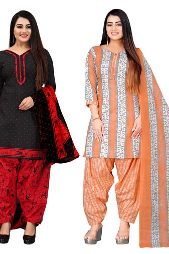 Rajnandini multicolor cotton blend printed unstitched salwar suit material (combo of 2)