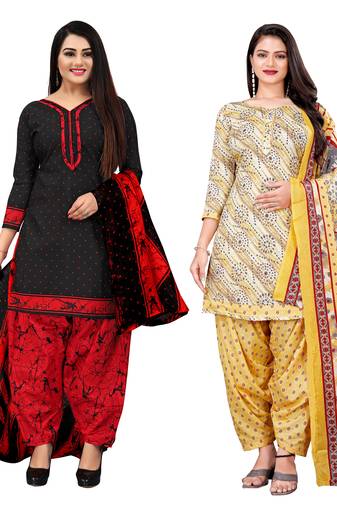 Rajnandini multicolor cotton blend printed unstitched salwar suit material (combo of 2)