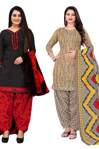 Rajnandini multicolor cotton blend printed unstitched salwar suit material (combo of 2)