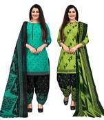 beige & pista green cotton printed unstitched salwar suit material (combo of 2)