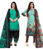 beige & pista green cotton printed unstitched salwar suit material (combo of 2)