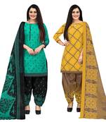 beige & pista green cotton printed unstitched salwar suit material (combo of 2)