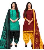 beige & pista green cotton printed unstitched salwar suit material (combo of 2)