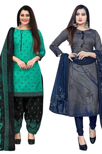 women multicolor cotton printed ready to wear patiala salwar suit combo pack of 2