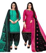 beige & pista green cotton printed unstitched salwar suit material (combo of 2)