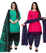 beige & pista green cotton printed unstitched salwar suit material (combo of 2)