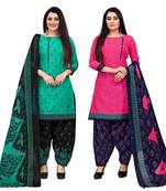 beige & pista green cotton printed unstitched salwar suit material (combo of 2)