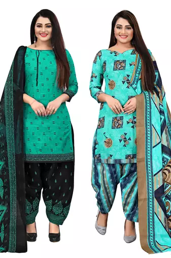beige & pista green cotton printed unstitched salwar suit material (combo of 2)