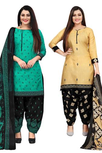 multicolor cotton printed unstitched salwar suit material (combo of 2)