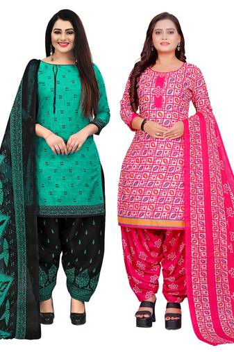 multicolor cotton blend printed unstitched salwar suit material (combo of 2)