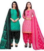 multicolor cotton blend printed unstitched salwar suit material (combo of 2)